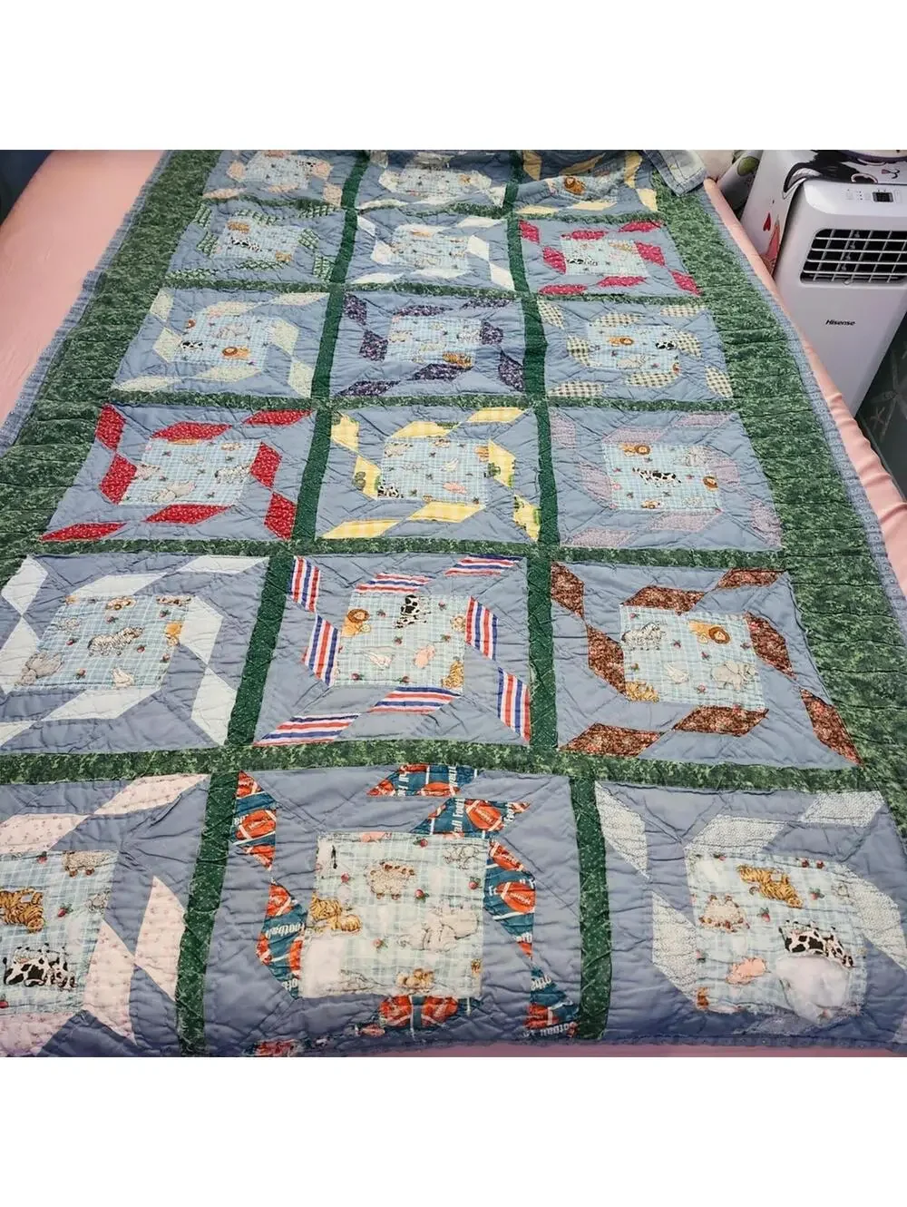 Handmade Quilt Farm Animals Print Throw Colorful Patchwork Shabby Chic Tattered